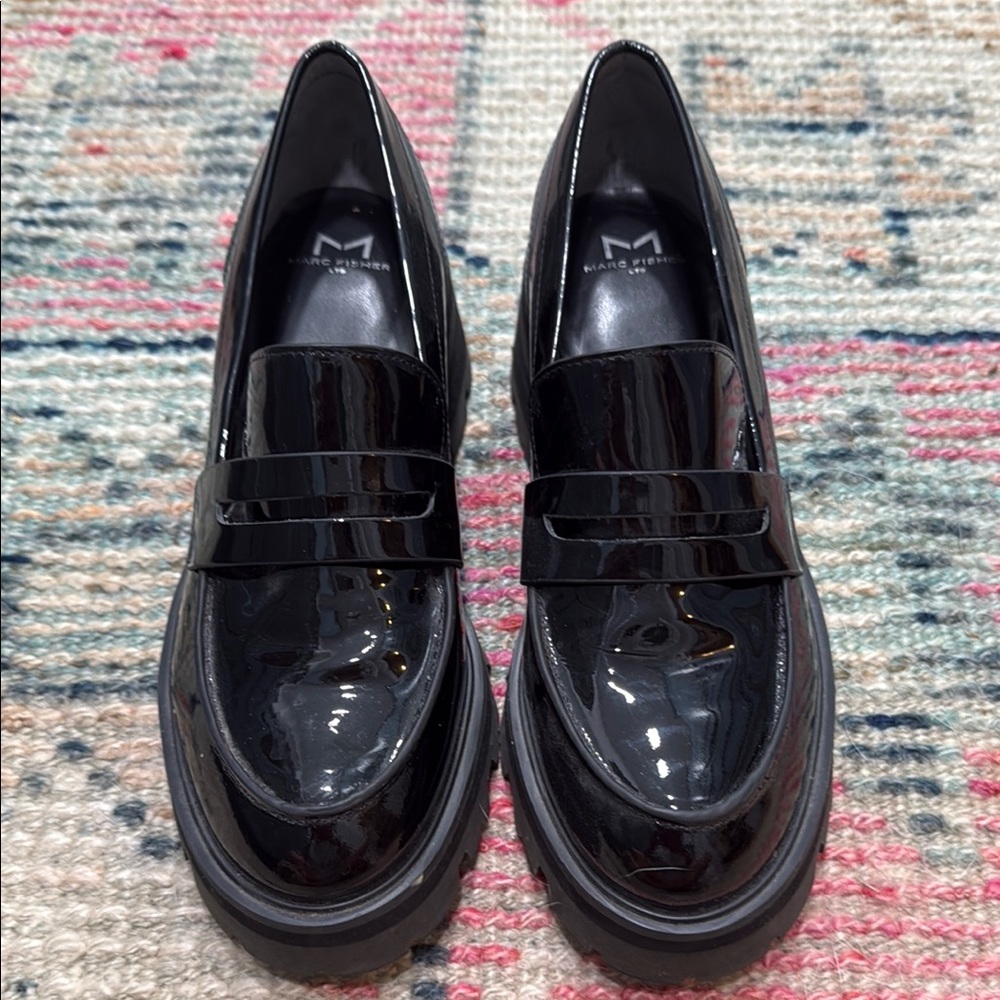 Marc Fisher Glossy Black Loafers for Women